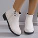 2024 Autumn Winter New Large Size Britih Style Chunky Heel Suede Women' Metal Round Buckle Side Zipper Warm Short_vogvips.com