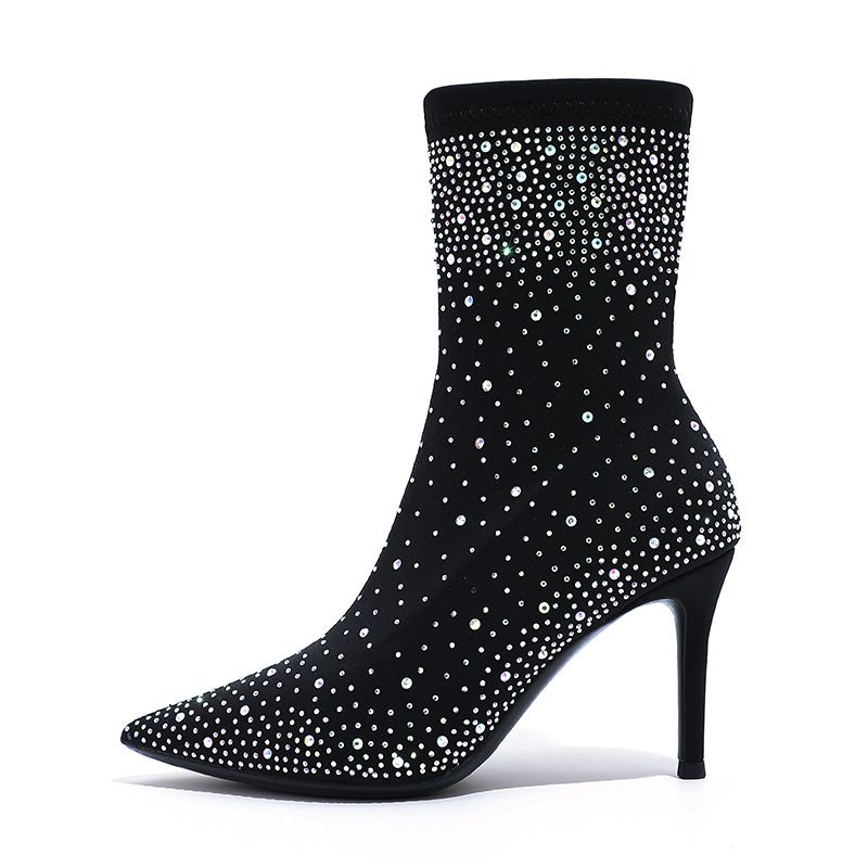 Starry Sky Full Of Diamonds High-heeled Short Boots Women's 2025 Autumn And Winter European And American Ponboots French Celebrity Fashion Boots_vogvips.com