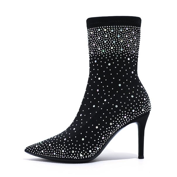 Starry Sky Full Of Diamonds High-heeled Short Boots Women's 2025 Autumn And Winter European And American Ponboots French Celebrity Fashion Boots_vogvips.com