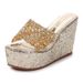 Women's Platform Slide Sandals - Glitter Platform Peep-Toe Sandals - High Wedge Summer Fashion Shoes For Casual & Dressy Occasions_vogvips.com