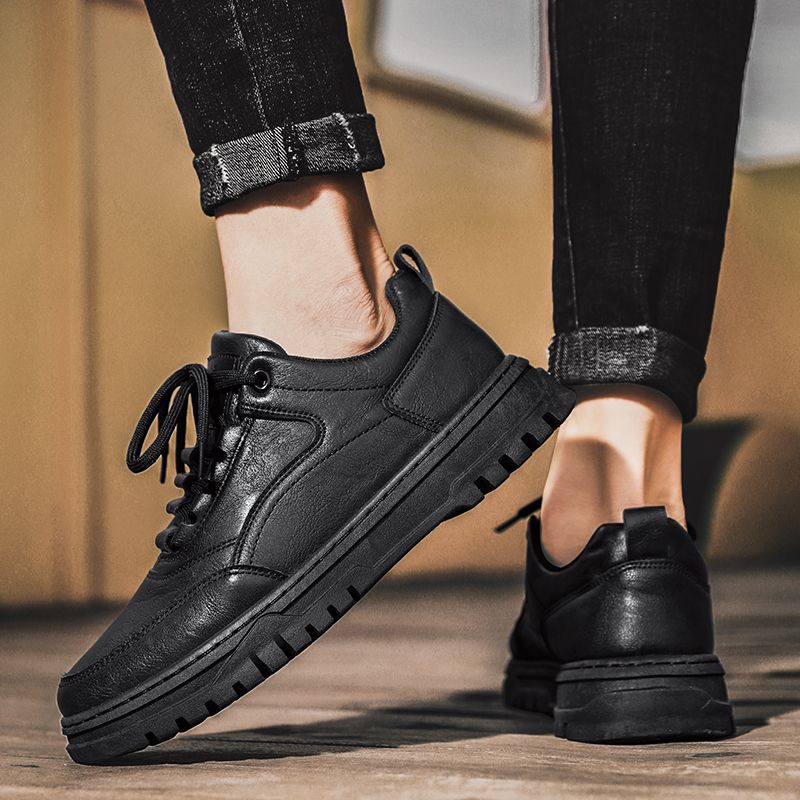 European Warm Series Men's Lightweight Chef Work Black Casual Safety Leather Shoes Sports Martin Boots Autumn Winter_vogvips.com