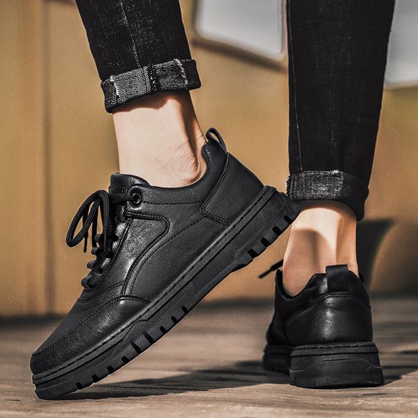 European Warm Series Men's Lightweight Chef Work Black Casual Safety Leather Shoes Sports Martin Boots Autumn Winter_vogvips.com