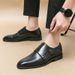 Business Double Buckle Monk Black Formal Professional Leather Office Men's Wedding Shoes_vogvips.com