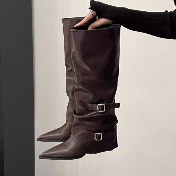 Square Heel Brown Melad Tall Women's Riding Boots 2025 Autumn And Winter New Long Boots Fashionable And Versatile Wearable And Comfortable_vogvips.com
