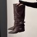 Square Heel Pointed Toe Brown Melad High Tube Riding For Women 2025 Spring Autumn Winter Trouser Long Boots_vogvips.com