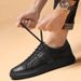 Men's Round Head Two-layer Cowhide Retro Men's Shallow Mouth Front Strap-up Flat Heel Board Shoes Men's Sports Shoes_vogvips.com