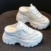 Height Enhancing Closed Toe Slippers For Women New Mesh Platform Thick Soled High Heeled Half Slippers For Outdoor Wear_vogvips.com