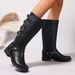 Women's Knee High Riding Boots Western Cowboy Style Chunky Heel Slip On Boots Classic Black Leather Look High Top Riding Boots, Slim Boots_vogvips.com