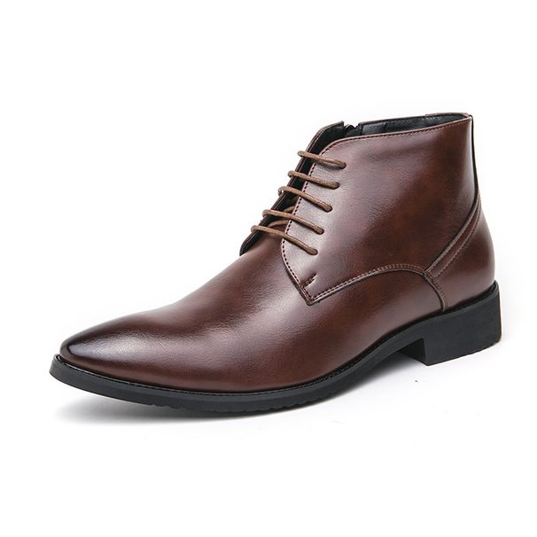 Men's Pointed Toe Chelsea Boots - High Shine Leather Ankle Boots With Side Zipper For Business & Formal Wear (Brown/Black)_vogvips.com