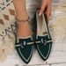 women's Look Slim, Pointed, Flat. Large Size Flat Sole Single Shoes Women, Woven Woven, With A Butterfly Bow On One Foot_vogvips.com