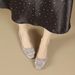 Cameido Women's Square Toe Rhinestone Buckle Chunky Heel Pumps Spring Loafers Slip On Commuting Shoes_vogvips.com