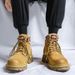 Men's Classic Retro Chunky Sole Leather Martin Boots - Vintage Work Boots With Thick Rubber Sole For Casual Wear (Yellow, Grey, Fleece Lined )_vogvips.com