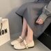 2025 Spring Women's Mary Jane Shoes, Square Toe, Shallow Mouth, Flat Heel, Soft Rubber Sole, French Retro Casual Solid_vogvips.com