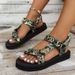 Women's Flat Sandals Large Size Thick Soled Flat Sandals For Women 2025 New Color Blocked Velcro Family Style Beach Shoes_vogvips.com