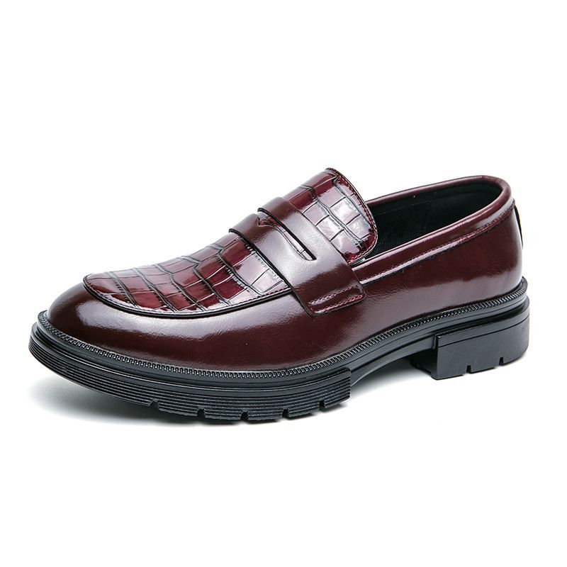 Men's Classic Slip-On Dress Shoes – Shiny PU Leather Formal & Casual Shoes For Wedding, Office & Business Occasions (Black & Burgundy, Sizes 38-46)_vogvips.com
