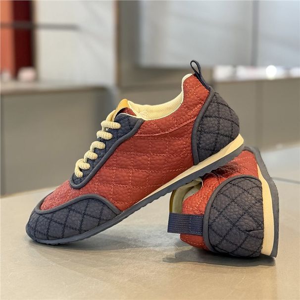 Trendy Men's Sh, 2026 Spring New Model, Plaid Stitched Sneakers, Low-Top, Soft-Soled, Leather Lace-Up Forrest Gump_vogvips.com