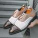 Men's Fashion Brown Brock Carved Men's Shoes Braided Blue Business Derby Shoes Lace-up Genuine Leather British Banquet Dress Wedding Leather_vogvips.com