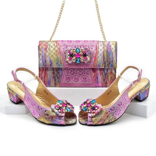 Women's Fashion High Heels Sandals Party Wedding Event Matching Rhinestone Embellished Flower Buckle Dress Shoes Bag Set_vogvips.com