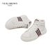 VICKI BROWN Men's White Leather High-Top Sneakers, Comfortable Casual Shoes With Striped Accent_vogvips.com