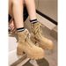 Platform Height Increasing Martin For Women, British Style Yellow 2025 Autumn Winter New Thick Heel Short Boots, Lace-up_vogvips.com