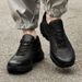 Men's Genuine Leather Hiking Shoes Low Top Breathable Full Grain Cowhide Comfortable Outdoor Casual Walking Sneakers All Black_vogvips.com