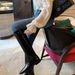 Boots Meotina Women Genuine Leather Knee High Square Toe Flats Concise Design Long Ladies Fashion Shoes Winter Black_vogvips.com