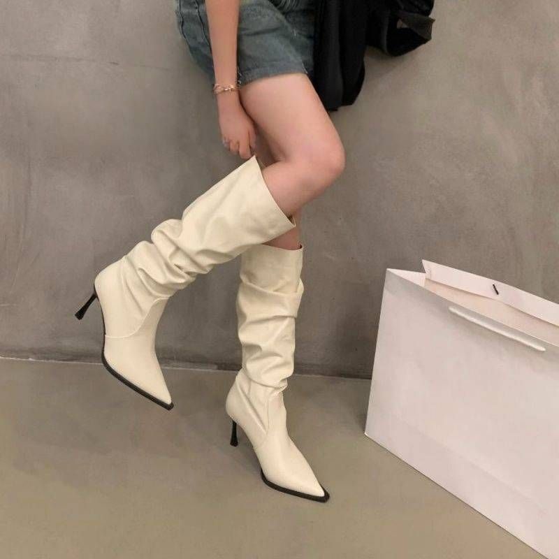 Chic Knee-High Stiletto Boots - Slimming PU Stacked Boots With 8cm Heel | Pointed Toe | Anti-Slip Sole | Winter & Fall Fashion_vogvips.com