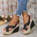 Thick Soled Sloping Heel In 2025, Large Denim Cross Buckle, One Line Strap Sandals For Women_vogvips.com