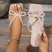 Women's Flip-toe Bow Beach Square Head Flat Crystal Flip-flops_vogvips.com