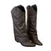 Retro Pointed-Toe Studded Bootcut Boots, Versatile For Spring Summer, Western Cowboy With Chunky Heels And Side Zippers,_vogvips.com