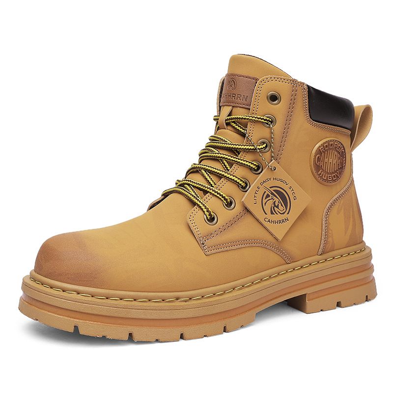 Yellow Martin Spring And Autumn High-top Lace-up Casual Leather British Style Men's Workwear Motorcycle Boots_vogvips.com