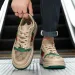 Men's Khaki Platform Lace Up Casual Couple Style Retro Versatile Street Trend Shoes Ultra Light Slim Leather Rubber Sole_vogvips.com