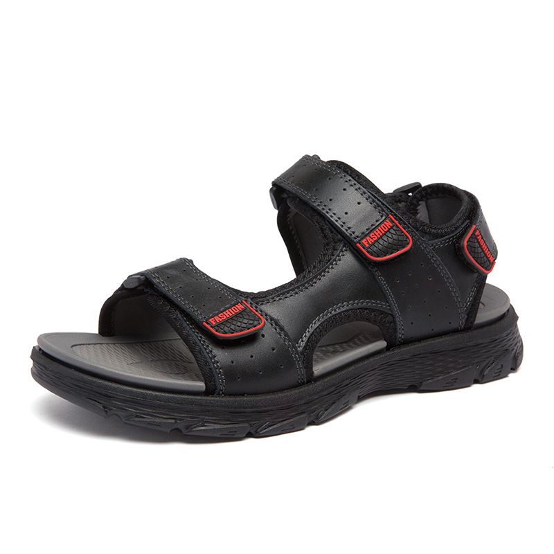 Men’s Nubuck Leather Outdoor Sport Sandals, Triple Adjustable Strap Non-Slip Hiking Walking Sandals_vogvips.com