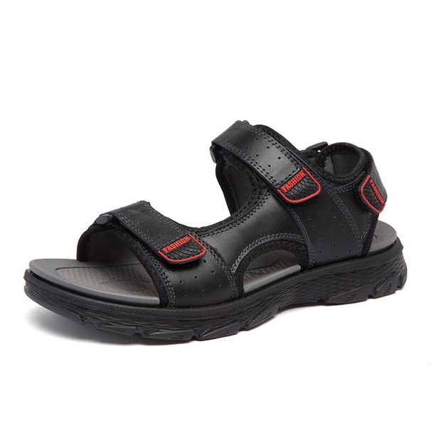 Men’s Nubuck Leather Outdoor Sport Sandals, Triple Adjustable Strap Non-Slip Hiking Walking Sandals_vogvips.com