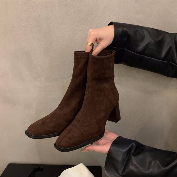 High-heeled Korean-style Small Ankle Boots, Suede Martens Boots, New Autumn Square-toed, Slender Short Boots For Women_vogvips.com
