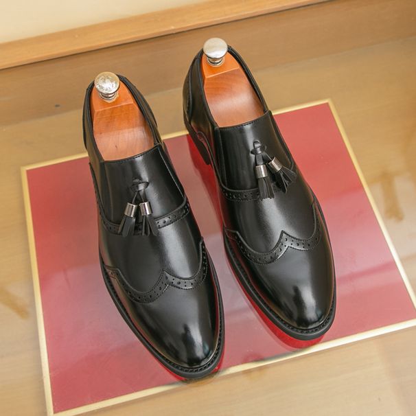 New Fashion Men's British Black Business Casual Loafer Shoes Daily Driving Office Leather Shoes One Foot Pedal Lazy Brown Banquet Dress Wedding Men's_vogvips.com