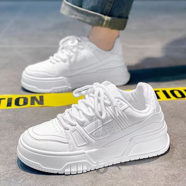 Men's Shoes Black Warrior Men's Shoes Spring Trend All Match Sports Leisure Pure Black Low Top Sneakers Thick Soled Heightening Bread Trendy Shoes_vogvips.com