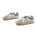 Women S Low Cut Lace Up Casual Shoes Gray White Splicing Metal Rivet Decoration Flat Bottom Lightweight And Not Tiring_vogvips.com