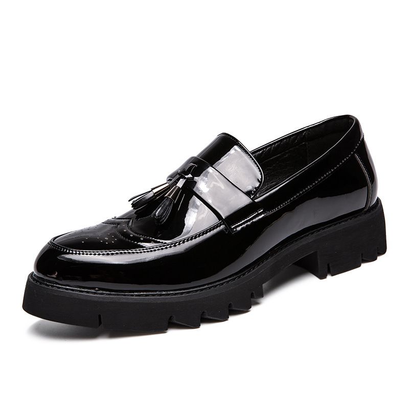 2025 Spring And Autumn Youth Slip-On Loafers Thick-Soled Height-Increasing Black Fashion Men's Casual Leather Shoes_vogvips.com