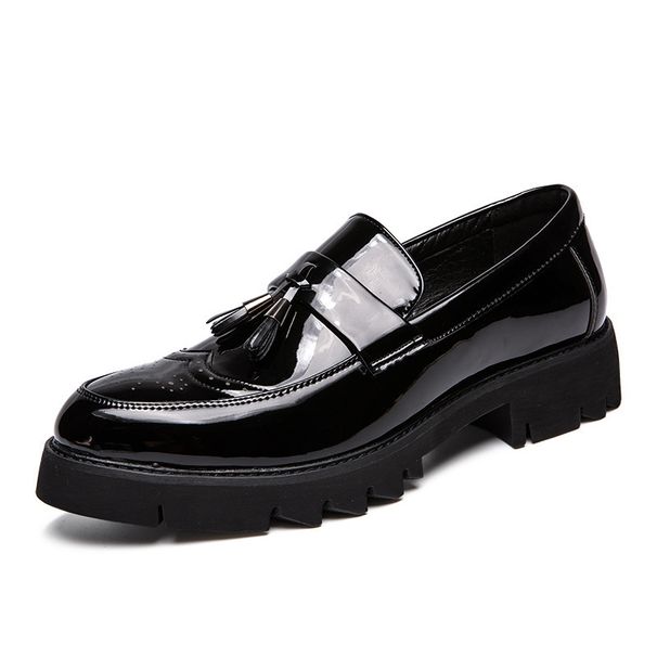 2025 Spring And Autumn Youth Slip-On Loafers Thick-Soled Height-Increasing Black Fashion Men's Casual Leather Shoes_vogvips.com