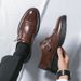 Euro Step Spring New Fashion Trend Large Size 46 Brogue Leather Shoes For Men Business Formal Buckle Thick Sole Height Increasing_vogvips.com