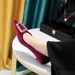 Women's Shoes Thin Heel Medium Heel Thickened Suede Shallow Mouth Pointed Metal Rhinestone Buckle Single Shoes_vogvips.com