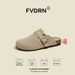 Half Slippers Women's Retro Mules Flat Casual Genuine Leather Cowhide Ugly Cute Autumn Winter_vogvips.com