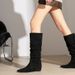 6632-51 European And American Style Women's With Internal Height Increase, Pleated Stacked Square Toe, Wide Shaft, High_vogvips.com
