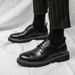 Euro Step 2025 Brogue Embossed Leather Men's British Style White And Black Two-Tone Casual Studio Photo Groom Shoes_vogvips.com