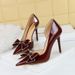 Elegant Women's High Heel Dress Shoes With Side Cut-Out, Rhinestone Bow & Pointed Toe For Evening Parties Rhinestone Bowknot High Heels_vogvips.com