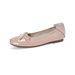 Square Head Bow Ballet Single Shoes Women's Flat-soled Laden Shoes French One-pedal Beanie Shoes_vogvips.com