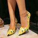 Women's High Heels Women's Fashionable Yellow Printed Simple Pointed Stiletto High Heels Single Shoes Women_vogvips.com