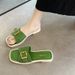 Square Buckle Slippers For Women, Summer New Flat Soft Sole One-Word Slippers, Fashionable Versatile Outdoor Indoor_vogvips.com
