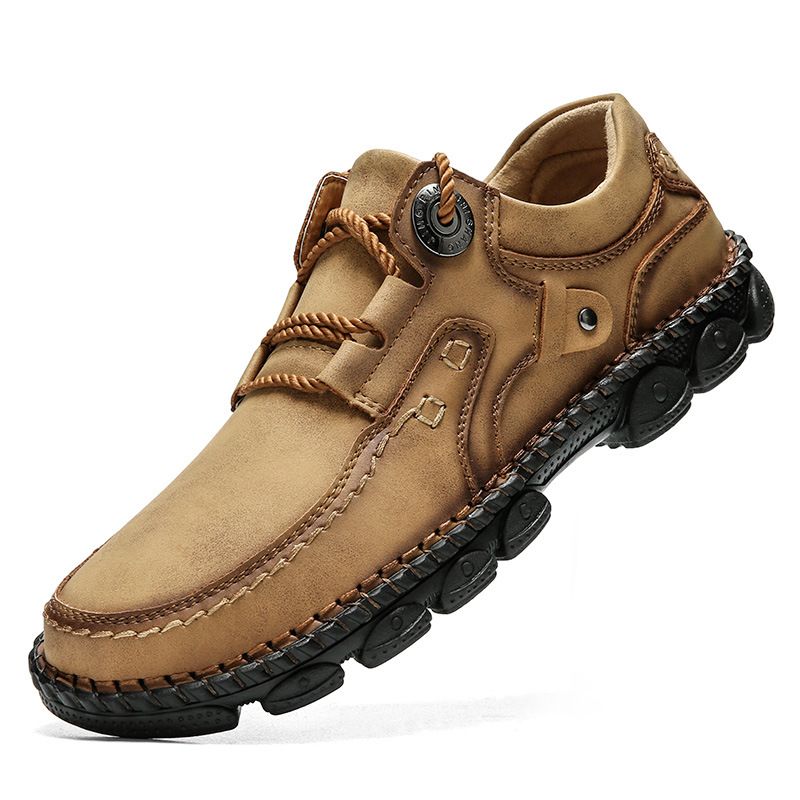 Handcrafted Men's Casual Shoes With Thick Sole - Breathable PU Upper, Lace-Up Design For Business & Workwear (Black, Khaki, Green, Gold)_vogvips.com
